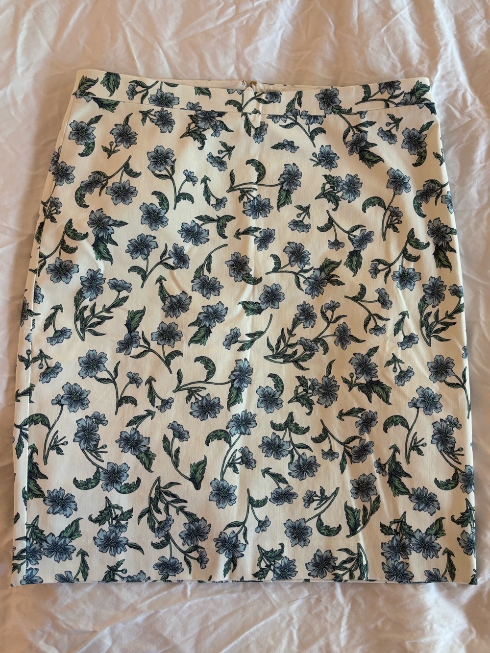 J. Crew Cream Pencil Skirt with Blue Floral Print